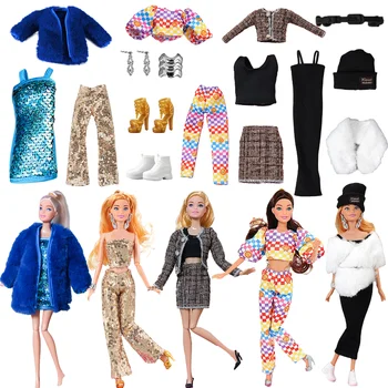 1 Komplet ljetne i zimske odjeće za lutke Barbie, Suknju, kaput, džemper, Hlače, Naušnice, ogrlica, kape, pribor za lutke, darove za djecu za rođendan